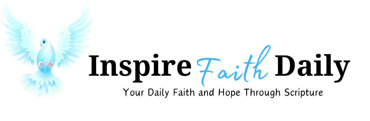 Inspire Faith Daily logo featuring a blue dove with spread wings and the tagline 'Your Daily Faith and Hope Through Scripture.